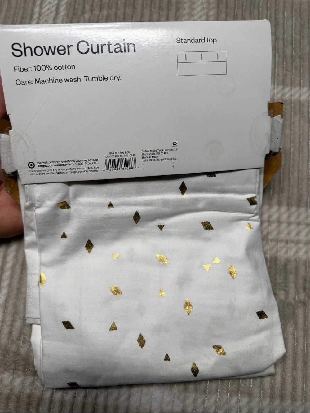 Room Essentials White Shower Curtain with Gold Diamond Accents